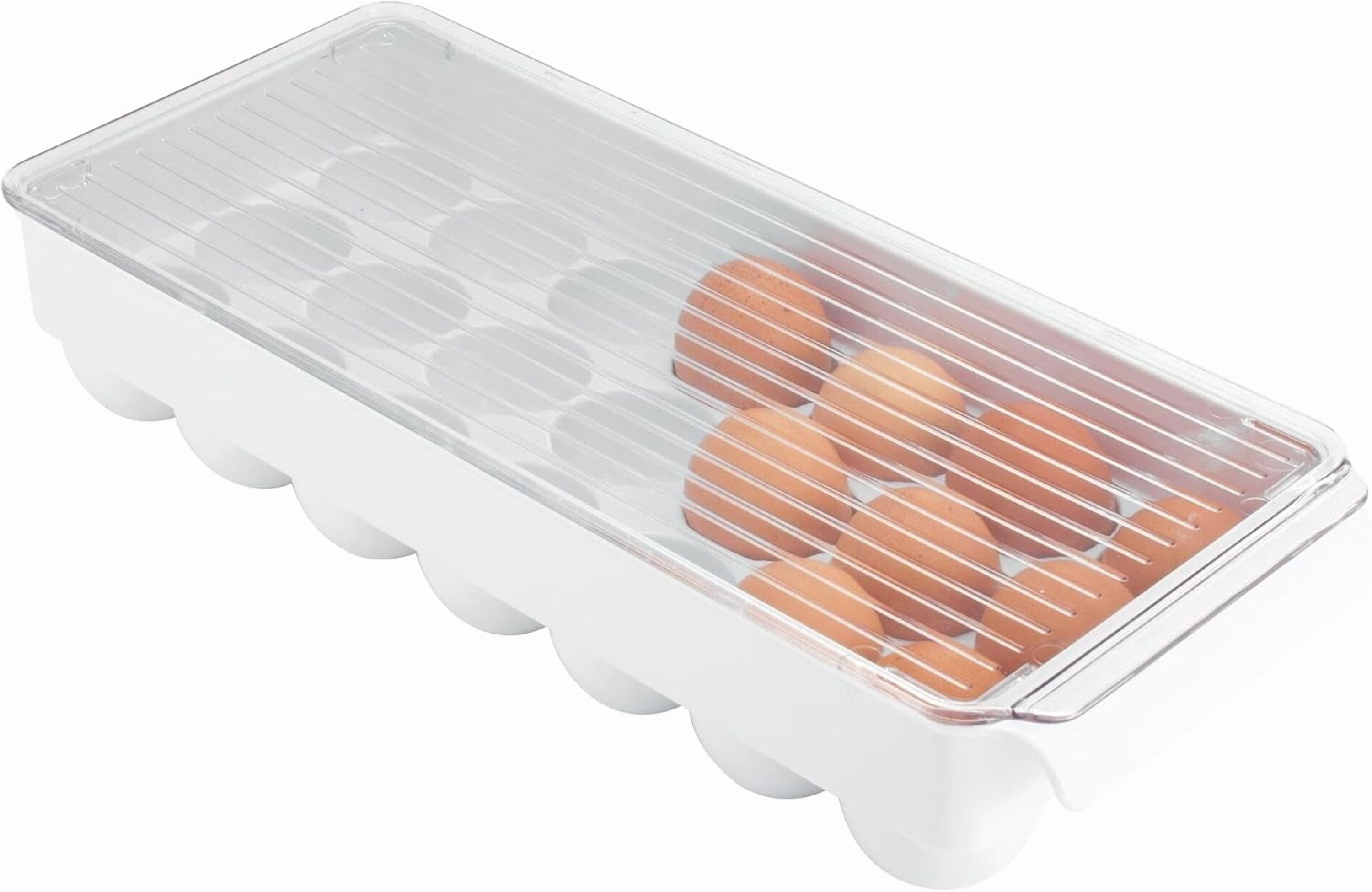 Plastic Egg Holder for Fridge with Lid - 21 Egg Storage Container Organizer Bin, Clear/White