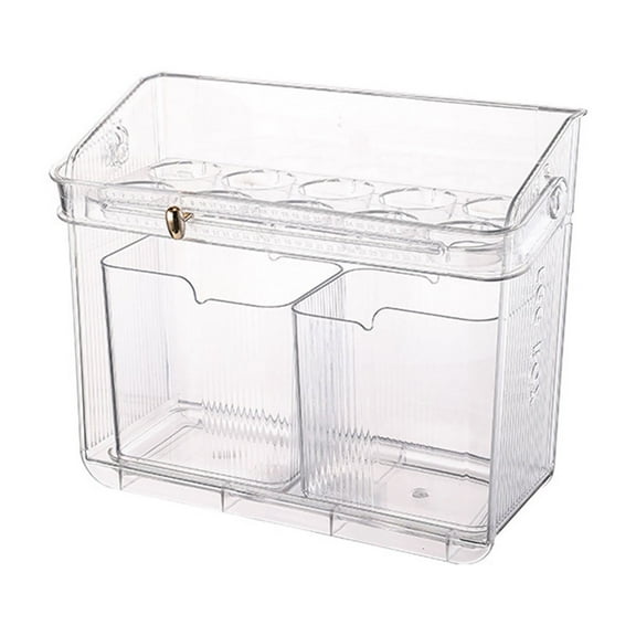 Plastic Egg Storage Container with Handle & Timer | Holds 10 Eggs per Layer | Includes 2 Small Storage Boxes for Fruits/Vegetables | Fridge Door Organizer for Kitchen Countertop