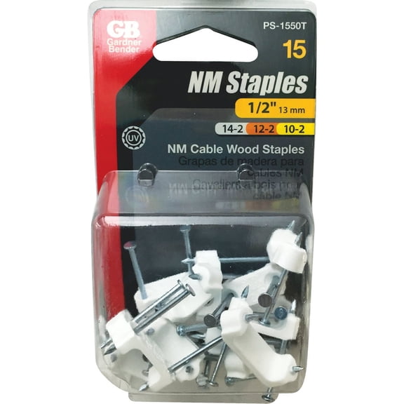 Gardner Bender PS-1550 1/2-Inch White Insulated Romex Staples, 15-Pack