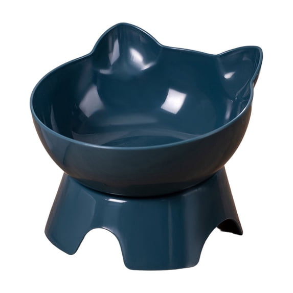Plastic Elevated Cat Bowls, 15° Tilted Design, Anti-Vomiting & Spine Protection for Kittens To Adult Cats and Small Dogs Blue