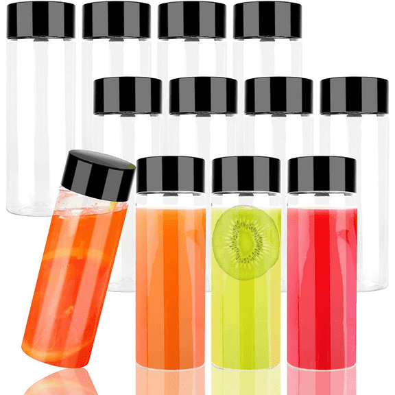 Plastic Empty Bottles 8x with Lids PET Juice Bottles 300ML Clear Sensory Bottle