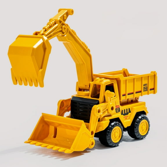Plastic Engineering Construction Vehicle Model | Excavator Bulldozer Tip Bucket Shovel | Multi-Joint Flexible Arm | Yellow | 20x18.2x6.2cm | 1 Pack
