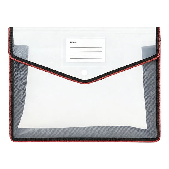 Plastic Envelope File Folder,Expanding Document Wallet,A4 Waterproof Transparent Organizer,12.99x9.84 Inch with Handle Label No Divider Design Portable Storage Pouch for Daily Bill Tax Sorting,Black