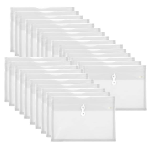 Plastic Envelope String Closure, Letter Size A4 Side Loading Clear Poly Folder, 25-Pack
