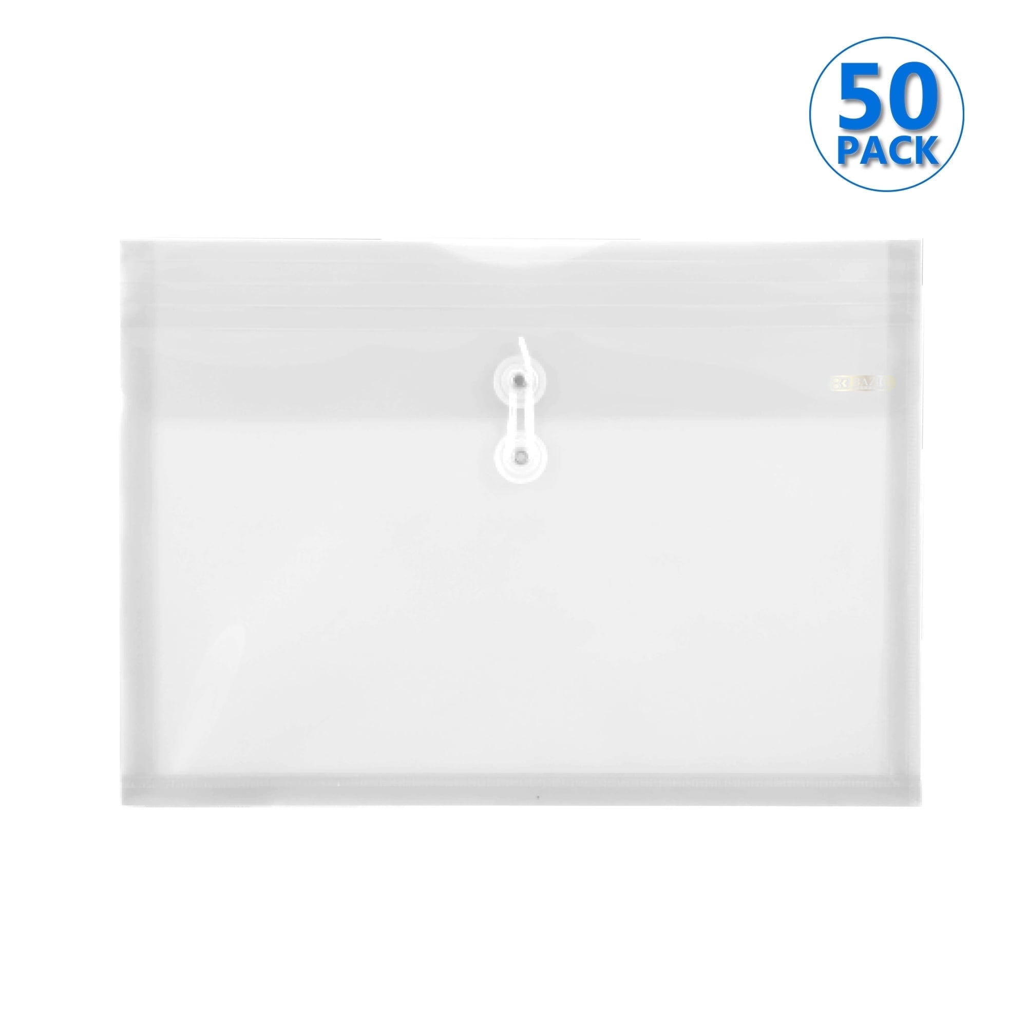 Plastic Envelope String Closure, Letter Size A4 Side Loading Clear Poly Folder, 50-Pack