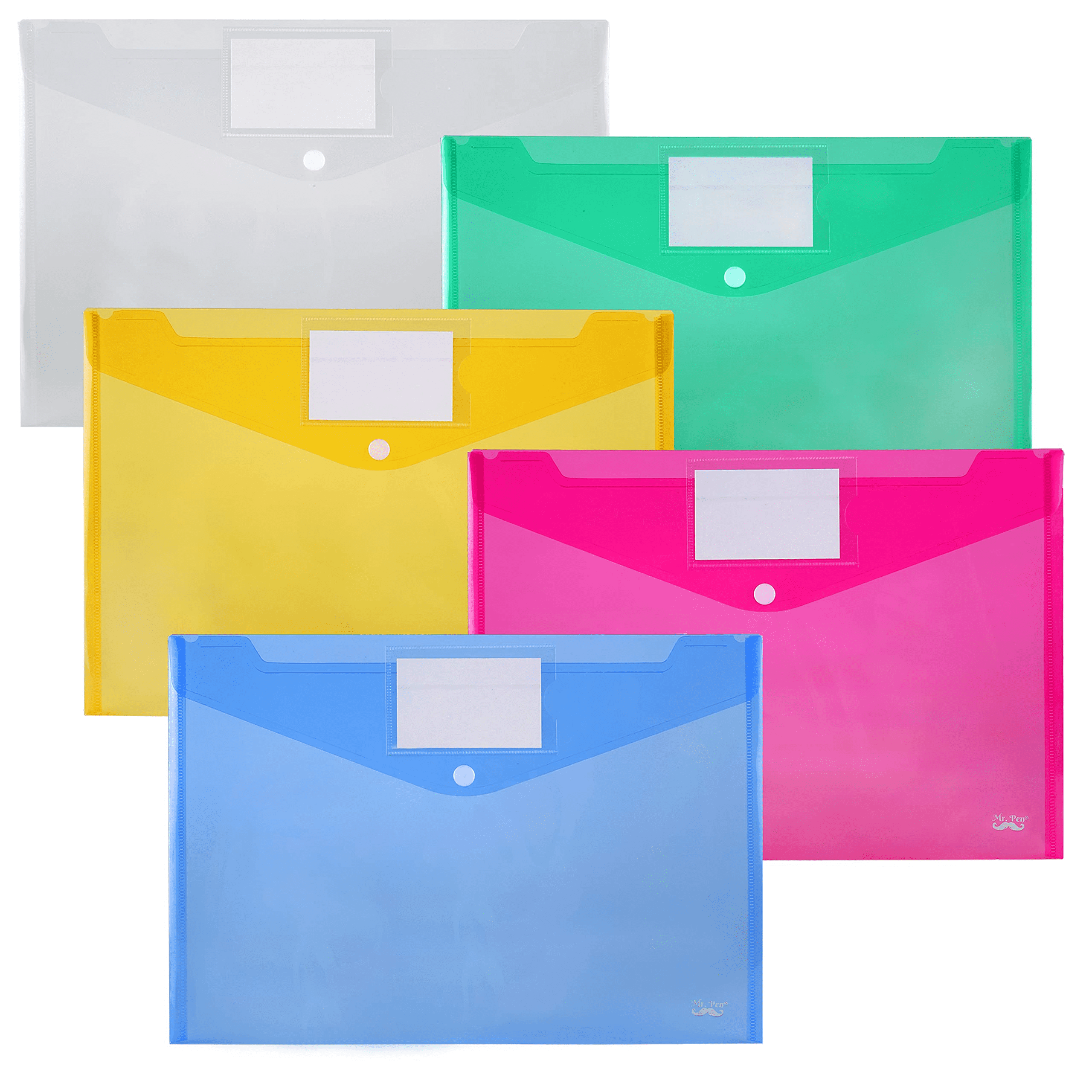File Folders,Plastic Envelope Folder with Snap Closure,US Letter A4 Size  Poly Envelopes with Label Pocket,Folders for Documents,Assorted Color,10