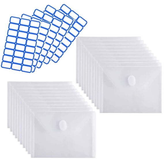 Plastic Envelopes 5x7 Clear Hook & Loop Closure 20 Pack with 5 Labels for Receipts Photos Budgeting