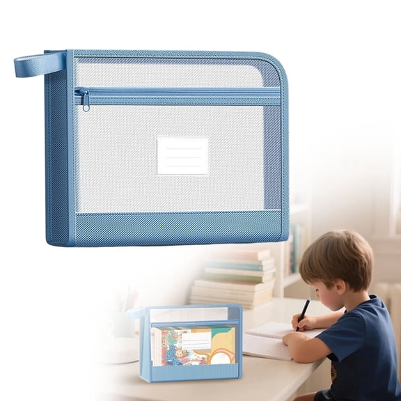 Plastic Envelopes, A4 Letter Size Poly Zip Envelopes File Folders, Mesh Zipper File Bag with Card Slot, for Work Office (Blue)