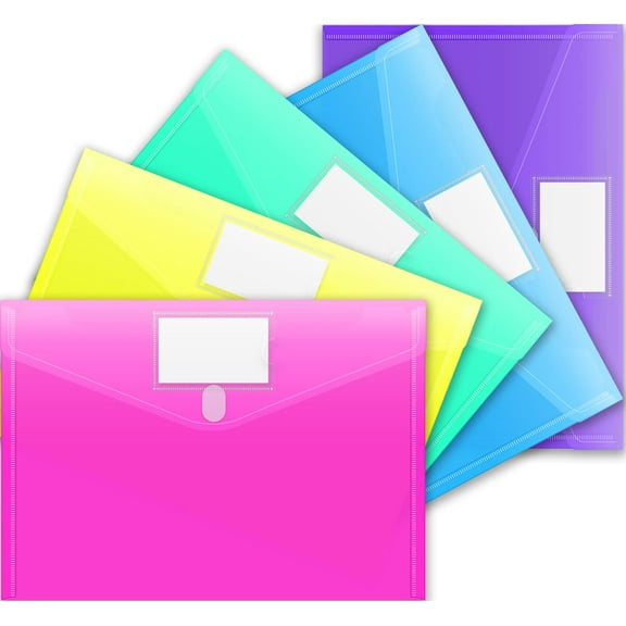 File Folders, Clear Poly Envelopes Plastic Folders, Folder for Documents Letter A4 Size with Label Pocket, Teacher School Office Supplies Organization Storage, Assorted Color
