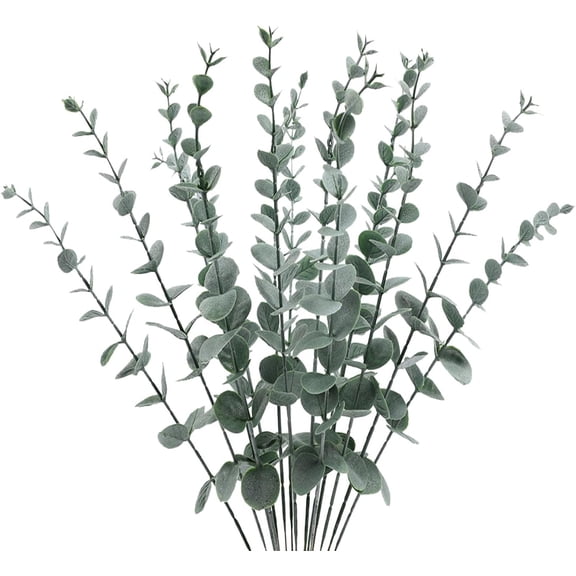 Plastic Eucalyptus Black Stems 12 Fake Faux Decorations Artificial Leaves Greenery Plant Leaf Home Office House Table Desk Decor Wedding Party Vase Forever Live