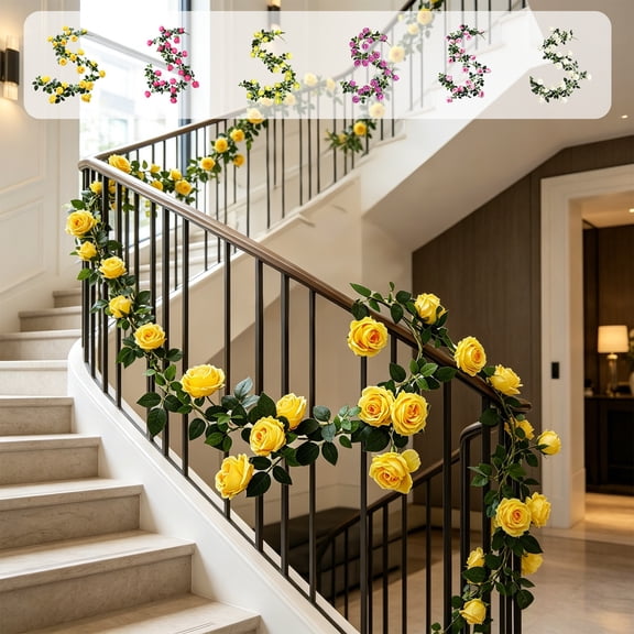 Plastic European Style Imitation Rose Vines 21-heads Wedding Backdrop Decor, Lifelike Floral Garlands for Venue Decoration, 72.83", Topliu