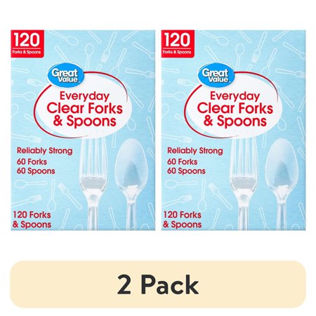 Plastic Everyday Clear Fork and Spoon Combo, 120 Count(2 pack)