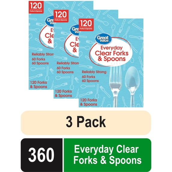 Plastic Everyday Clear Fork and Spoon Combo, 120 Count (3 pack)