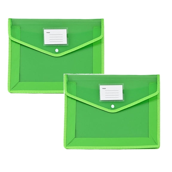 Plastic Expandable File Organizer Folder - A4 Transparent Slant Design Document Holder with Label Area - No Divider Storage for Receipts Papers and Letters - 2 Pack - Green