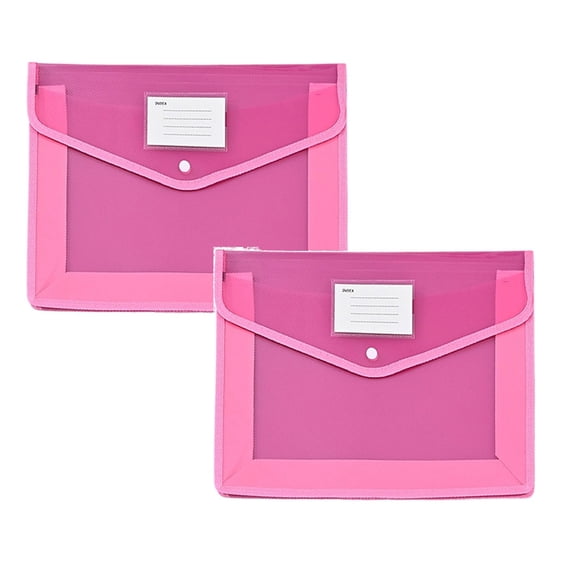 Plastic Expandable File Organizer Folder - A4 Transparent Slant Design Document Holder with Label Area - No Divider Storage for Receipts Papers and Letters - 2 Pack - Pink