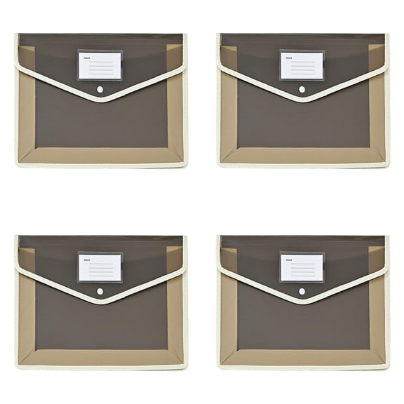 Plastic Expandable File Organizer Folder - A4 Transparent Slant Design Document Holder with Label Area - No Divider Storage for Receipts Papers and Letters - 4 Pack - Smoke Gray