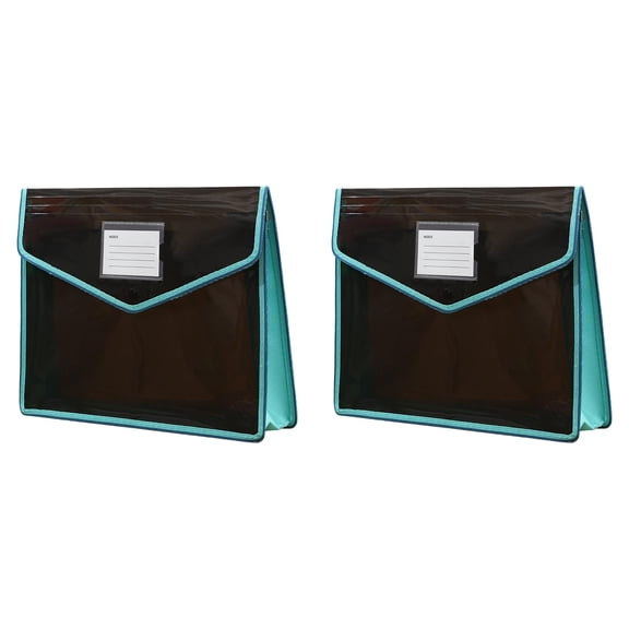 Plastic Expandable File Organizer, Transparent Black A4 Document Holder with Closure, Large Capacity PP Storage Bag with Label Pocket for Receipts Letters School, Set of 2