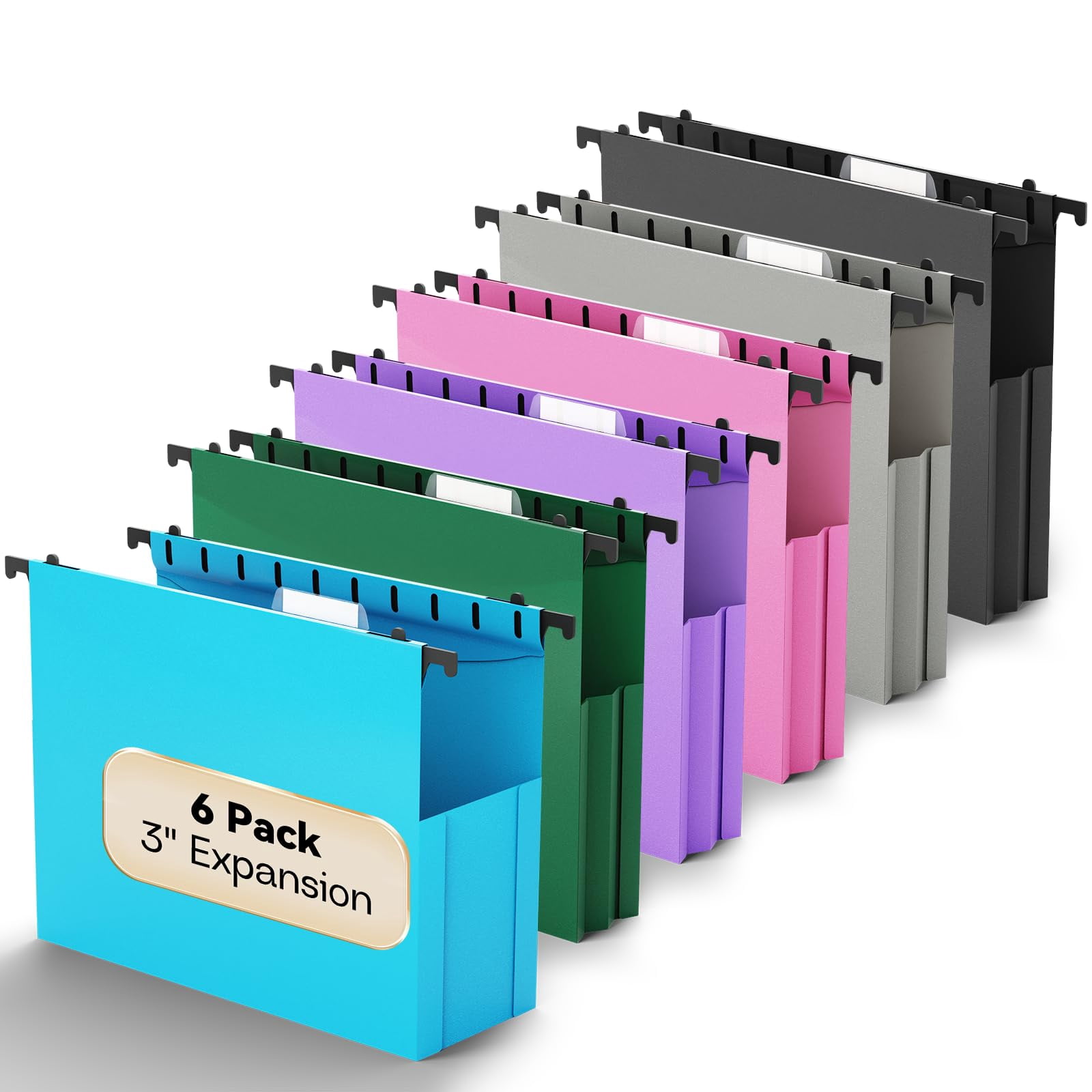 Plastic Expandable Hanging File Folder Letter Size Heavy Duty 3 Inch Expansion 6 Pack Extra Capacity Folders Accordian Pocket Adjustable Tabs Organizer For Bulky Files-colored