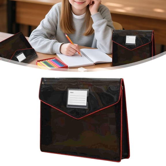 Plastic Expanding File Folder, 33*25Cm Black Transparent Envelopes with Closure, Large Capacity,No Dividers, Fit Letter/A4 Size Suitable for Home and Office Work (Black)