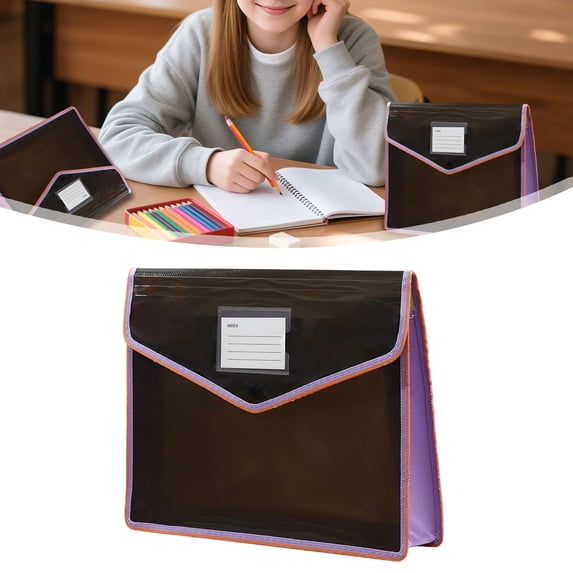 Plastic Expanding File Folder, 37*28Cm Black Transparent Envelopes with Closure, Large Capacity,No Dividers, Fit Letter/A4 Size Suitable for Home and Office Work (Blackish Purple)
