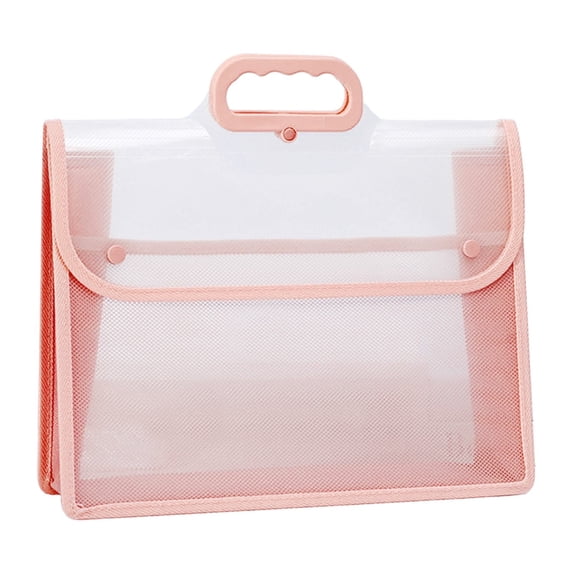 Plastic Expanding File Folder with Handle,Portable Clear Document Organizer,Folder Organizer for Letter/A4 Paper,Briefcase-Style Accordion Case,Mesh Pocket for Home,Office,13x10.1 inch(Pink)