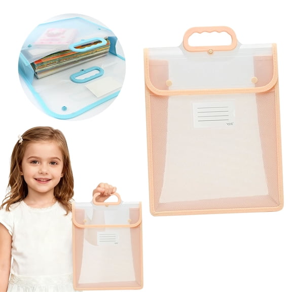 Plastic Expanding File Folder with Handle, Portable Transparent Document Organizer for Letter, Briefcase-Style Accordion Case, Mesh Pocket, Heavy Duty for Home, Office & School (Orange B)