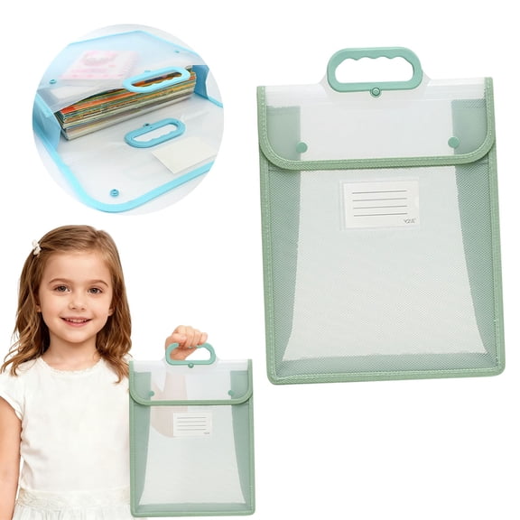 Plastic Expanding File Folder with Handle, Portable Transparent Document Organizer for Letter, Briefcase-Style Accordion Case, Mesh Pocket, Heavy Duty for Home, Office & School （Green B）