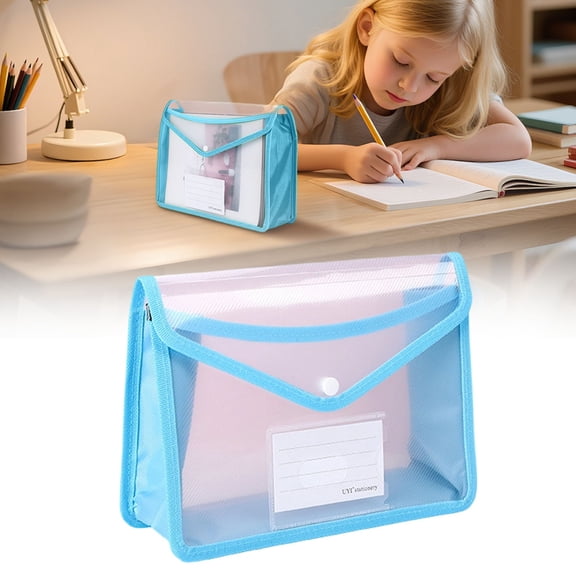 Plastic Expanding File Folder, Transparent Envelopes with Snap Closure, No Dividers, Large Capacity Folder for Important Documents, Fit A5 Size (Blue)