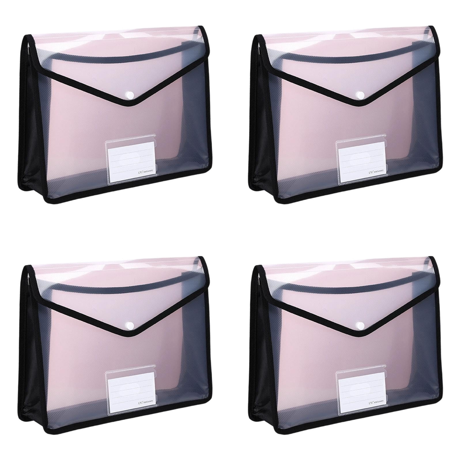 Plastic Expanding File Folder with Snap Closure,A4 Size,No Dividers,Large Capacity,13.18"×3.14"×10.03",4PC,Black