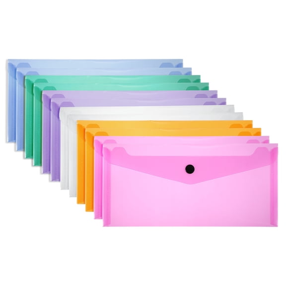 Plastic Expanding File Folders, 12 Pack A6 File Folder with Snap Closure, White/Blue/Green/Red/Orange/Purple