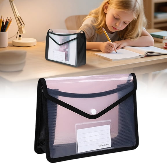 Plastic Expanding File Folders,Thick Transparent File Holder Organizer with Tabs,A5 Letter Size,No Dividers,Large Capacity,Document Bag Document Organizer for Receipts Letters Office(A5-Black)