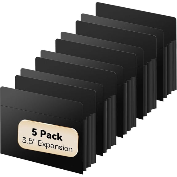 Plastic Expanding File Pockets,5 Pack File Pockets Letter Size