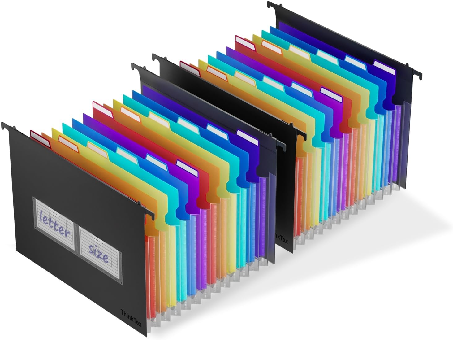 Plastic Expanding Hanging File Folders,12 Accordion Pockets,Large Capacity for Letter Size, Organizer Filing Cabinet,Ideal Tax,Contracts,Invoices,for Office,School-black-2set