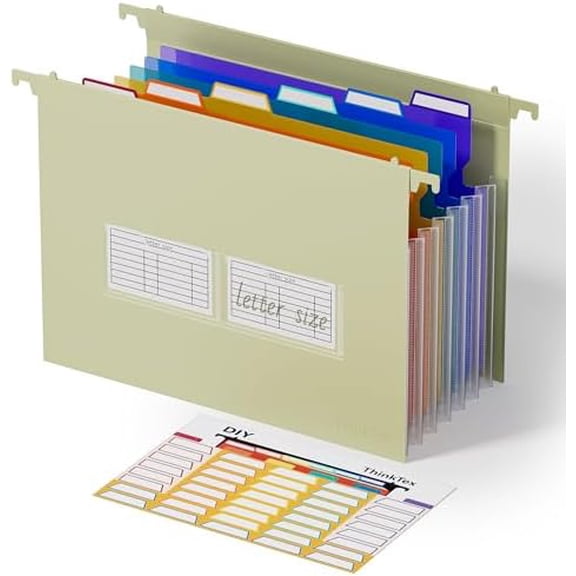 Plastic Expanding Hanging File Folders, 7 Innovative 1.2" Accordion Pockets, Large Capacity, Multi-Color Tabs, Letter Size for Filing Cabinet - Yellow