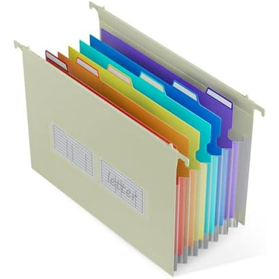 Plastic Expanding Hanging File Folders, 7 Innovative 1.2" Accordion Pockets, Large Capacity, Multi-Color Tabs, Letter Size for Filing Cabinet - Yellow