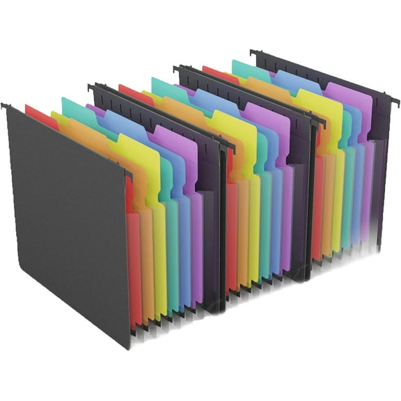 Plastic Expanding Hanging File Folders, 7 Pocket Extra Capacity Accordion Hang Folder, 1/5 Cut Adjustable Tabs, Multi-Color Lables, Letter Size for Filing Cabinet - 3 Pack