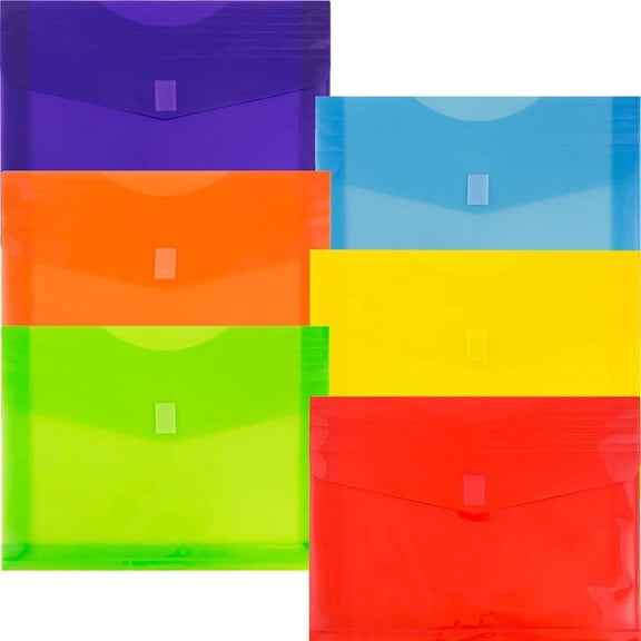Plastic Expansion Envelopes with Hook & Loop Closure - Letter Booklet 9 3/4 x 13 2 Inch Assorted Colors 6/Pack