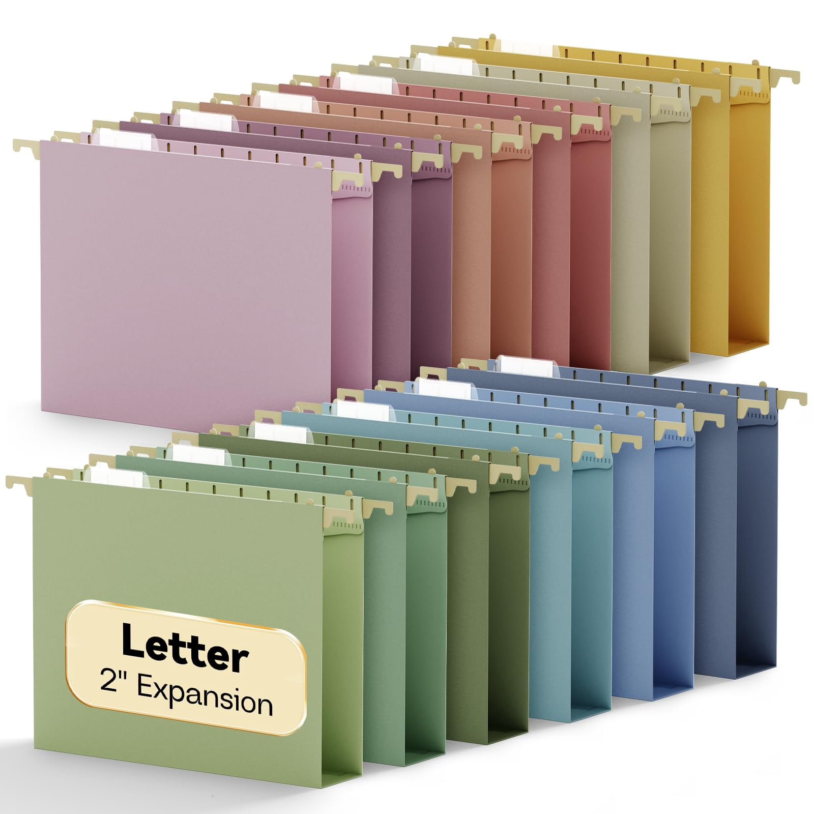 Plastic Extra Capacity Hanging File Folder Letter Size Heavy Duty 2" Expandable With Tabs Reinforced Job Cabinet Folders 12 Pack Pastel Hang For Box Drawers Frame