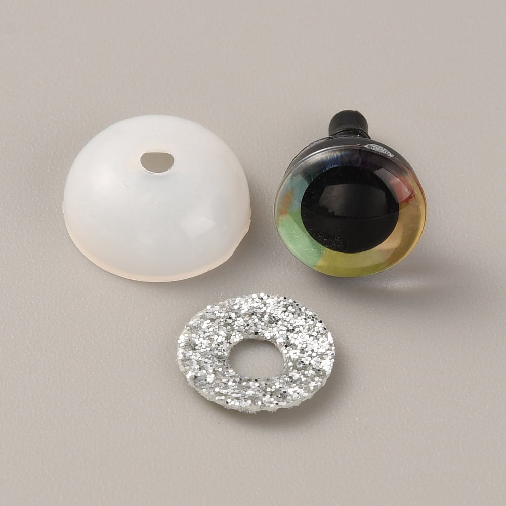 Plastic Eyes with PET Glitter Powder Finding Craft Safety Eyes for Crafts Crochet Toy and Stuffed Animals Half Round Colorful 14.5x10mm