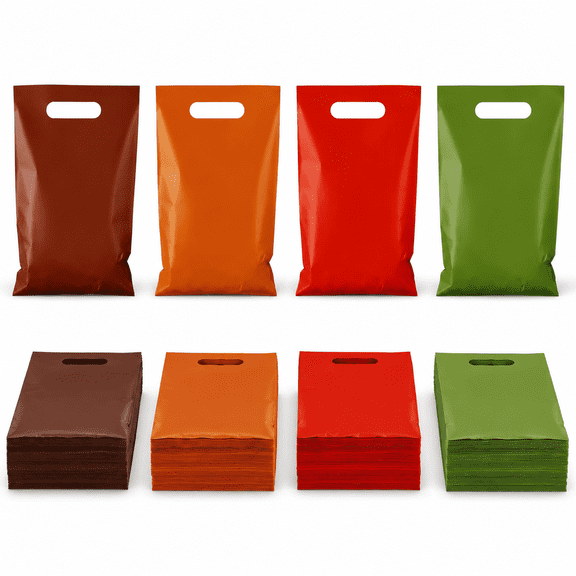 Plastic Fall Gift Bags Bulk Thanksgiving Autumn Treat Goodie Candy Bags with Handle for Party Favors Supplies Decoration