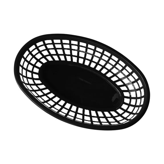 Plastic Fast Food Baskets,Vegetable Washing Basket,9.4x6.1 Inch Small Oval Restaurant Serving Baskets Tray for Burgers,Sandwiches and Hot Dogs,Reusable and Stackable,Dishwasher Safe(Black)