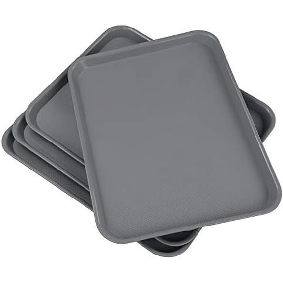 Plastic Fast Food Serving Tray, Large Kitchen Dinner Tray, Set of 4, Grey