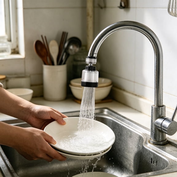 Plastic Faucet Filter Rotatable Splash Proof - Universal Aerator with Removable Washable Cartridge for Home Kitchen Water Filtration - Fine Mesh Shower Head Attachment for Fruit Vegetable Rinsing