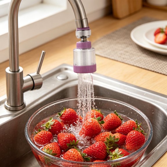 Plastic Faucet Filter Rotatable Splash Proof - Universal Aerator with Removable Washable Cartridge for Home Kitchen Water Filtration - Fine Mesh Shower Head Attachment for Fruit Vegetable Rinsing