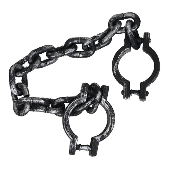 Plastic Faux Metal Halloween Handcuff Prop, Rustic Iron Chain Wrist Shackle, Costume Party Decor, Realistic Prison Restraint Accessory 35.4in Total Length
