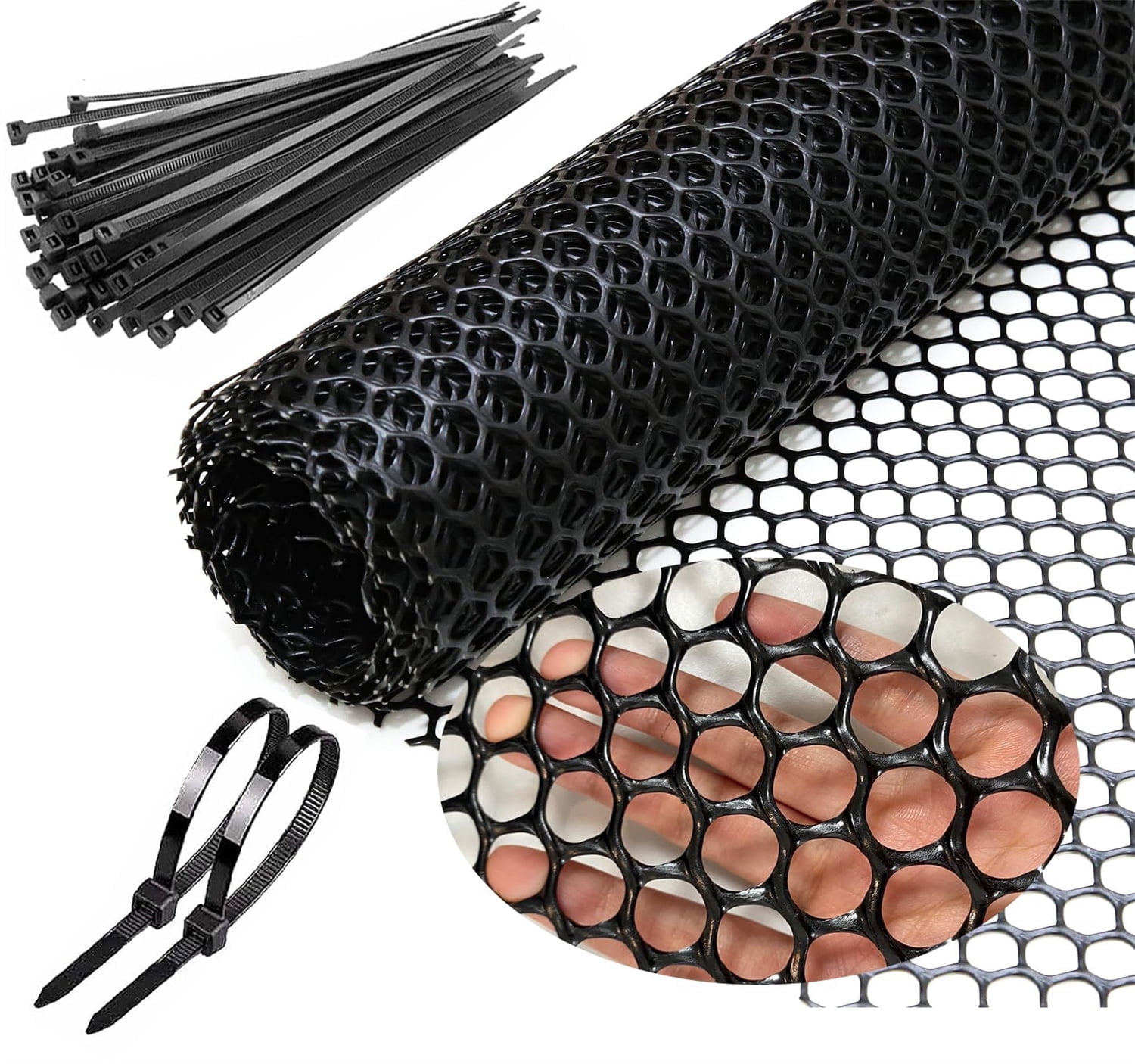Plastic Chicken Wire Fencing, Plastic Garden Fencing with Twist Ties,15.7in x 16ft Black Poultry Fencing,Garden Netting, Chicken Wire Frame for Crafts, Floral Netting