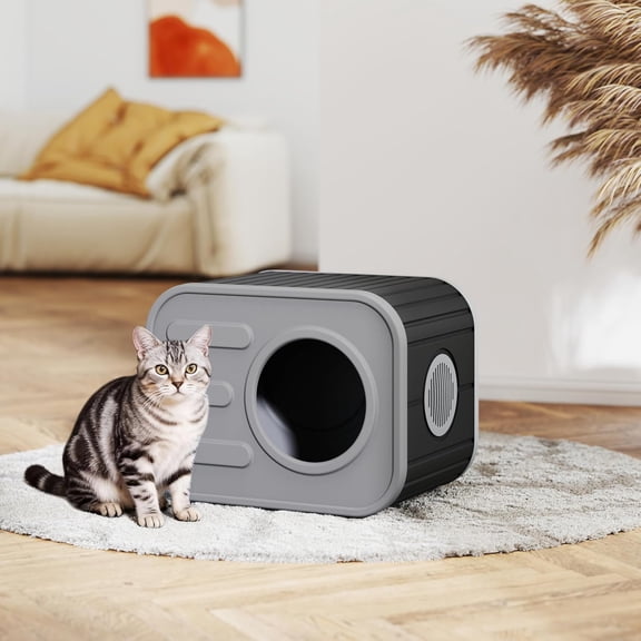 Plastic Feral Cat House Outdoor Weatherproof - Stackable Cat Shelter with Double Louvered Vents, Indoor Outdoor Waterproof Cat Home, Gray