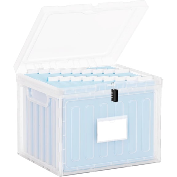 Plastic File Box with Lid for Letter Size Hanging File Folders, Hanging File Folder Box for Home, Office, School, File Cabinet, Assembly File Organizer, Stackable Storage Bins,Clear