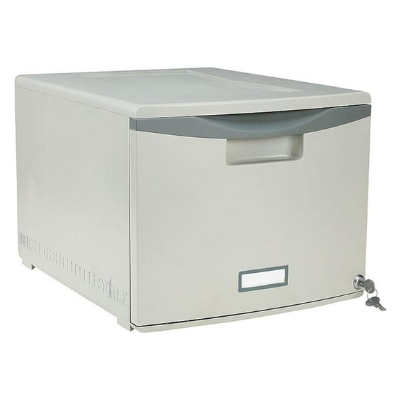 Plastic File Cabinet - 1 Drawer Locking Document Organizer for Home Office - Gray - Letter/Legal Size - Stackable Storage