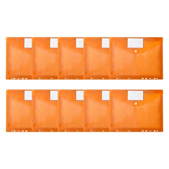 Plastic File Folder Envelope Expanding File Wallet Document Folder with Button Closure, 11-Hole Punched, Letter/A4 Size, Large Waterproof File Pouch Folders for Home Office, 10Pcs(Orange,13x9.8")